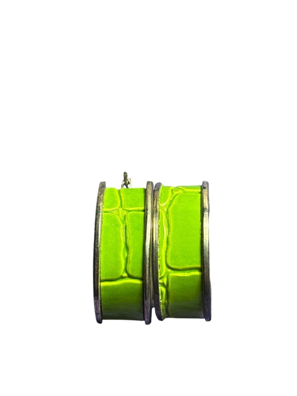 Green Reptile Print Hoop Earrings Silvertone 1 inch
